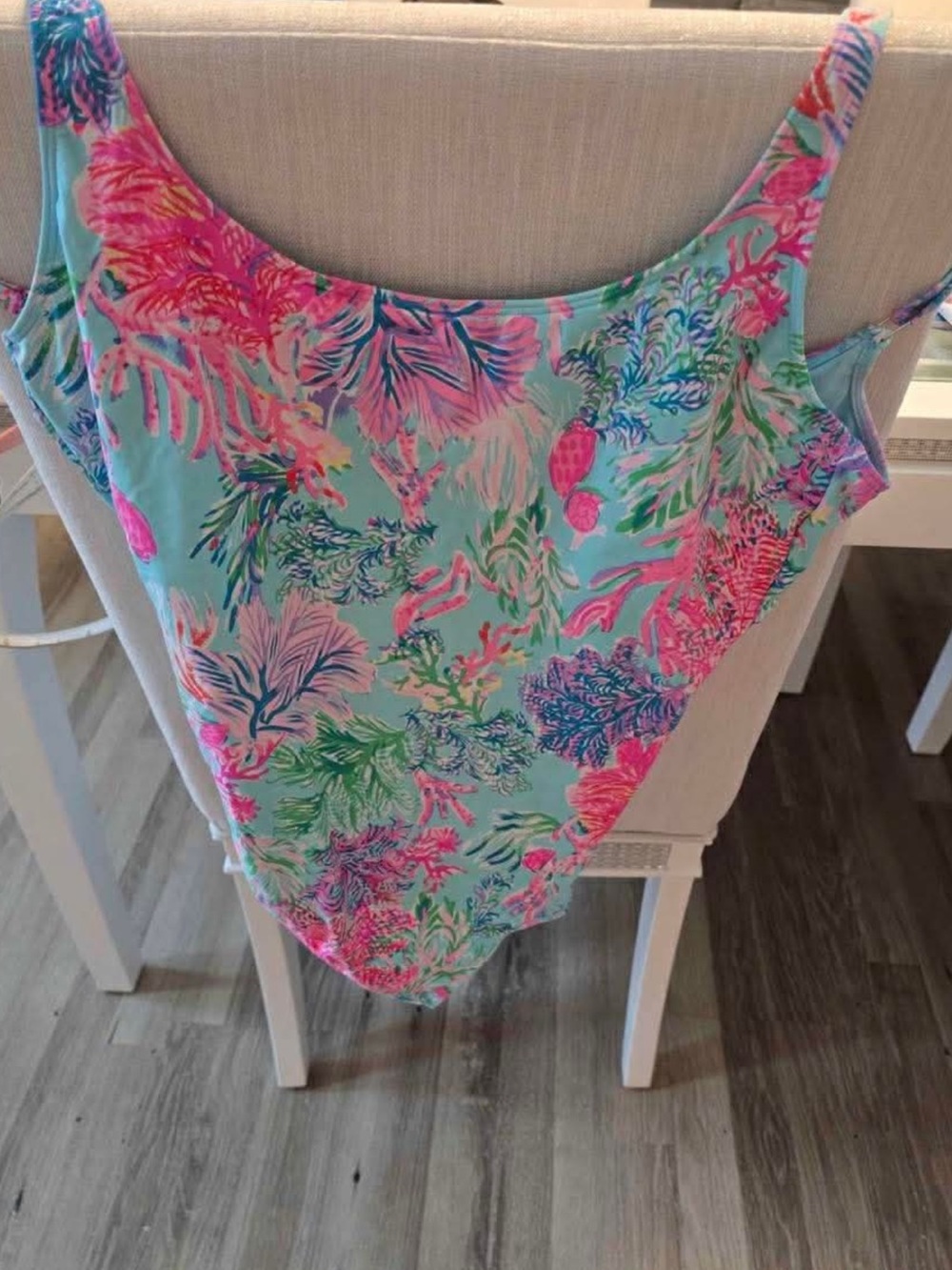 Lilly Pulitzer Aqua One-Piece with Pink and Green Tropical Print